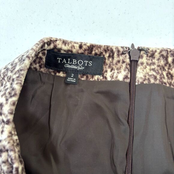 Talbots Animal Print Brown Pencil Skirt 2 Velvet Rockability Old Money Classic - Picture 6 of 7